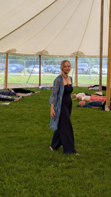 Clare facilitating a conscious connected breathwork session in Kent