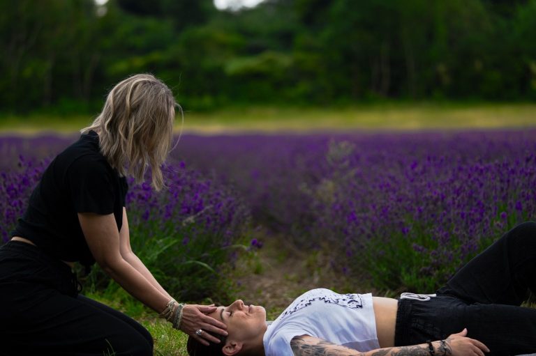 Clare using bodywork on a client - photoshoot